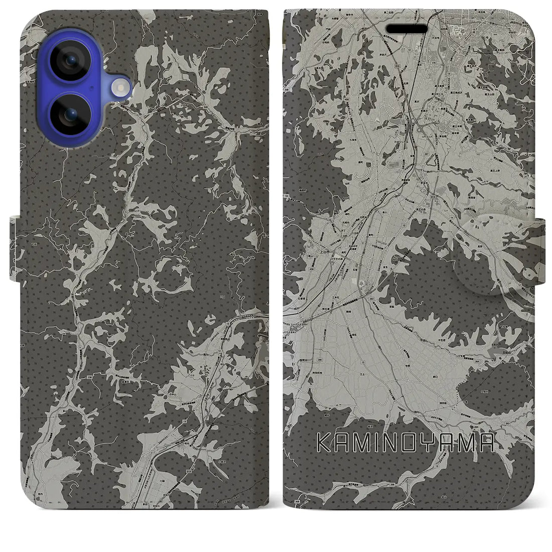 【上山(山形県)】地図柄iPhoneケース(手帳タイプ)モノトーン・iPhone 16 Pro Max 用