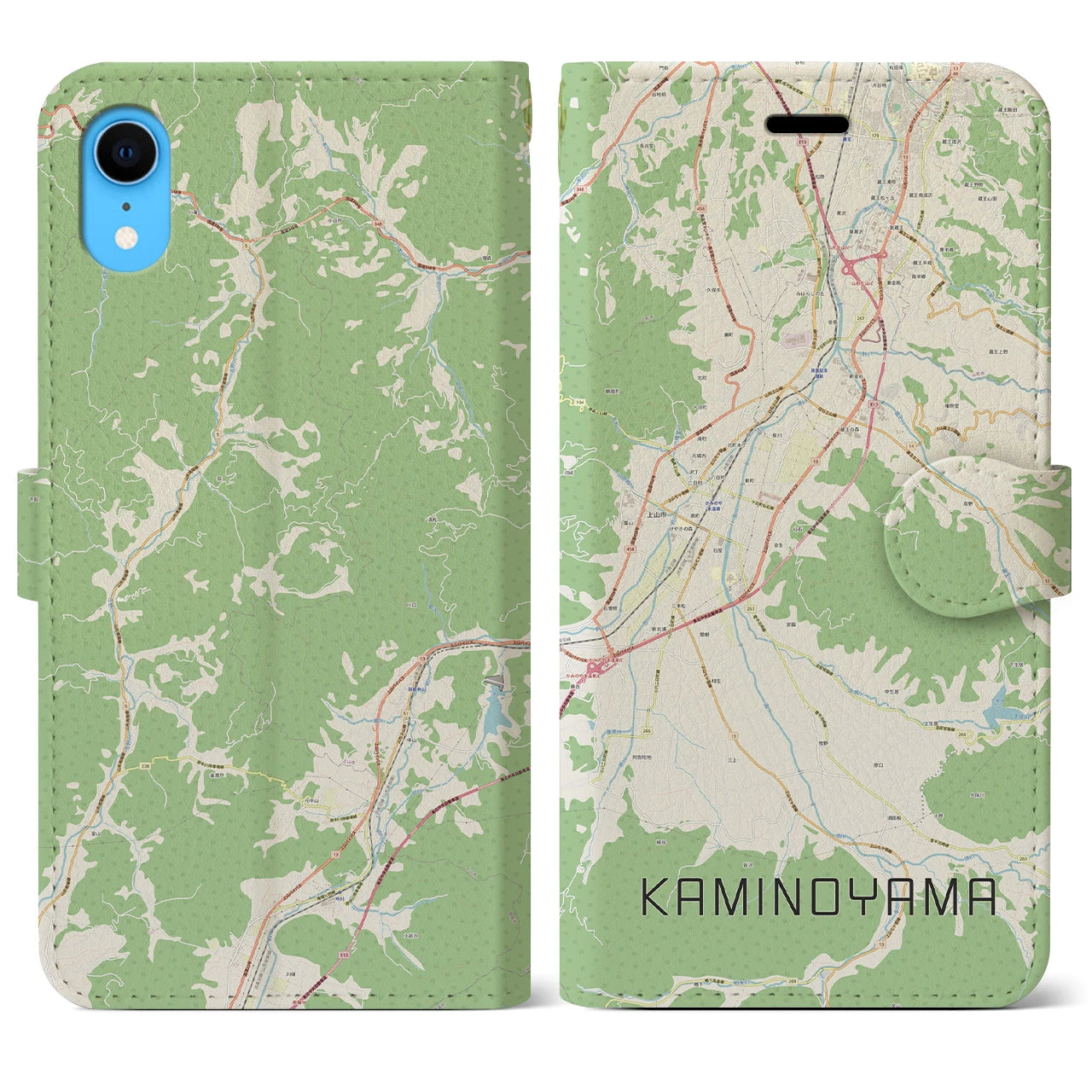 【上山（山形県）】地図柄iPhoneケース（手帳タイプ）ナチュラル・iPhone XR 用