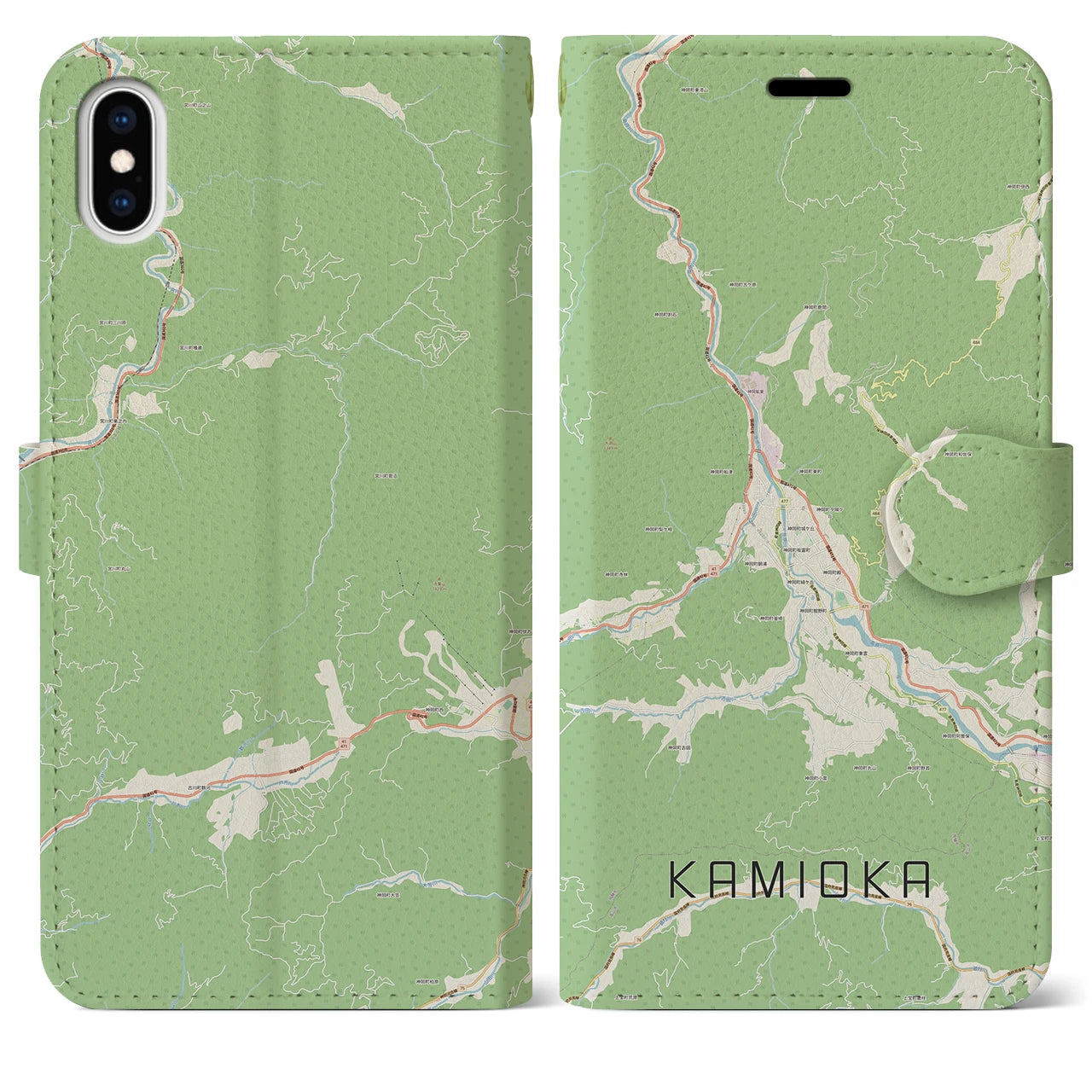 【神岡（岐阜県）】地図柄iPhoneケース（手帳タイプ）ナチュラル・iPhone XS Max 用