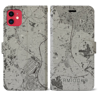 【上大岡（神奈川県）】地図柄iPhoneケース（手帳タイプ）モノトーン・iPhone 11 用