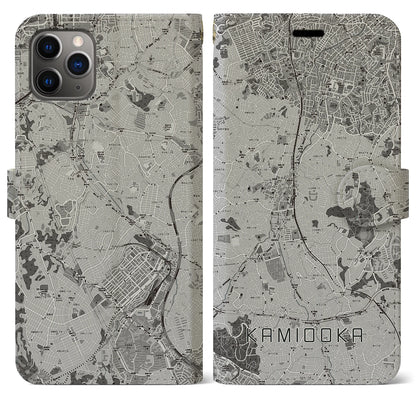 【上大岡（神奈川県）】地図柄iPhoneケース（手帳タイプ）モノトーン・iPhone 11 Pro Max 用