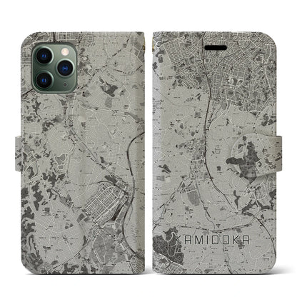 【上大岡（神奈川県）】地図柄iPhoneケース（手帳タイプ）モノトーン・iPhone 11 Pro 用