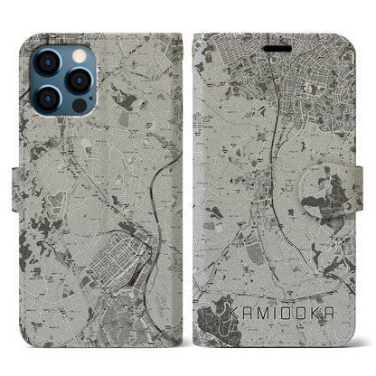 【上大岡（神奈川県）】地図柄iPhoneケース（手帳タイプ）モノトーン・iPhone 12 / 12 Pro 用