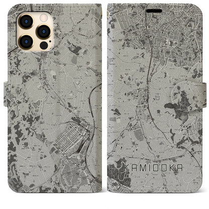 【上大岡（神奈川県）】地図柄iPhoneケース（手帳タイプ）モノトーン・iPhone 12 Pro Max 用