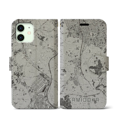 【上大岡（神奈川県）】地図柄iPhoneケース（手帳タイプ）モノトーン・iPhone 12 mini 用