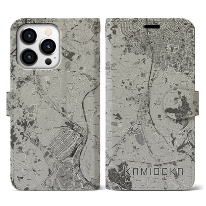 【上大岡（神奈川県）】地図柄iPhoneケース（手帳タイプ）モノトーン・iPhone 13 Pro 用