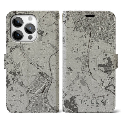 【上大岡（神奈川県）】地図柄iPhoneケース（手帳タイプ）モノトーン・iPhone 14 Pro 用