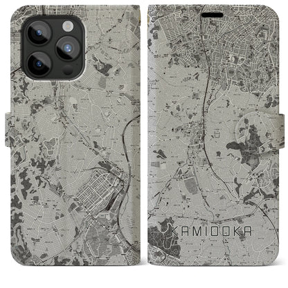 【上大岡（神奈川県）】地図柄iPhoneケース（手帳タイプ）モノトーン・iPhone 15 Pro Max 用