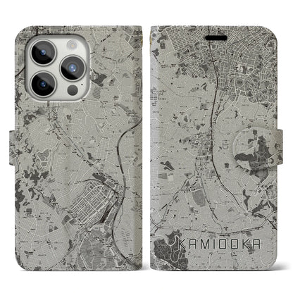 【上大岡（神奈川県）】地図柄iPhoneケース（手帳タイプ）モノトーン・iPhone 15 Pro 用