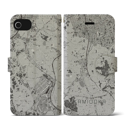 【上大岡（神奈川県）】地図柄iPhoneケース（手帳タイプ）モノトーン・iPhone SE（第3 / 第2世代） / 8 / 7 / 6s / 6 用