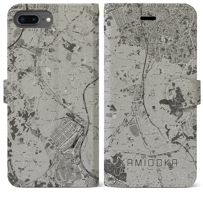 【上大岡（神奈川県）】地図柄iPhoneケース（手帳タイプ）モノトーン・iPhone 8Plus /7Plus / 6sPlus / 6Plus 用