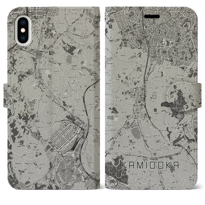 【上大岡（神奈川県）】地図柄iPhoneケース（手帳タイプ）モノトーン・iPhone XS Max 用