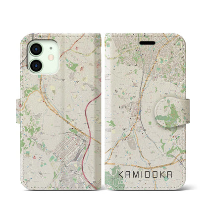 【上大岡（神奈川県）】地図柄iPhoneケース（手帳タイプ）ナチュラル・iPhone 12 mini 用