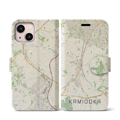 【上大岡（神奈川県）】地図柄iPhoneケース（手帳タイプ）ナチュラル・iPhone 13 mini 用