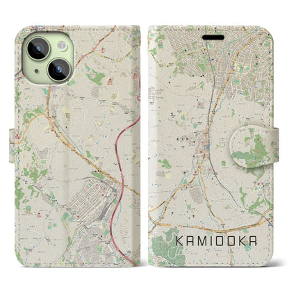 【上大岡（神奈川県）】地図柄iPhoneケース（手帳タイプ）ナチュラル・iPhone 15 用