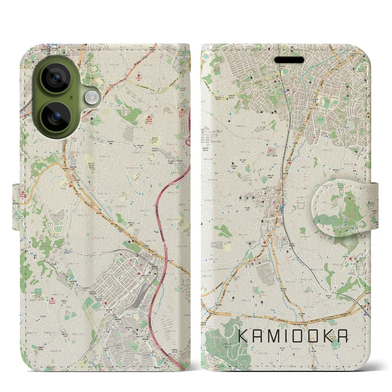 【上大岡（神奈川県）】地図柄iPhoneケース（手帳タイプ）