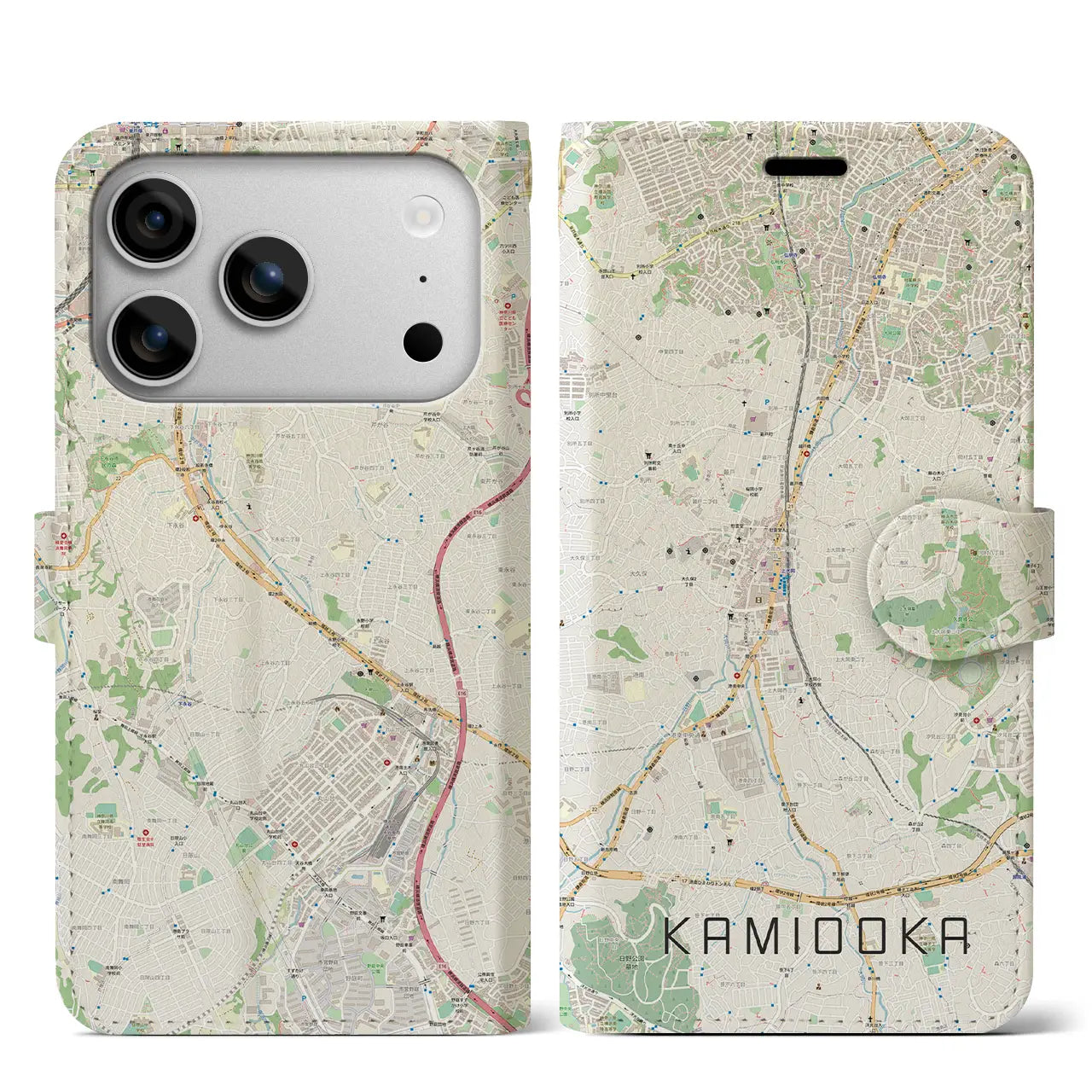 【上大岡（神奈川県）】地図柄iPhoneケース（手帳タイプ）