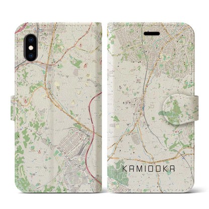 【上大岡（神奈川県）】地図柄iPhoneケース（手帳タイプ）ナチュラル・iPhone XS / X 用