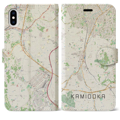 【上大岡（神奈川県）】地図柄iPhoneケース（手帳タイプ）ナチュラル・iPhone XS Max 用