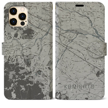 【上里（埼玉県）】地図柄iPhoneケース（手帳タイプ）モノトーン・iPhone 12 Pro Max 用