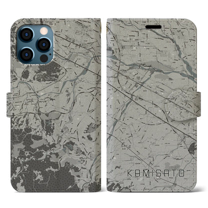 【上里（埼玉県）】地図柄iPhoneケース（手帳タイプ）モノトーン・iPhone 12 / 12 Pro 用