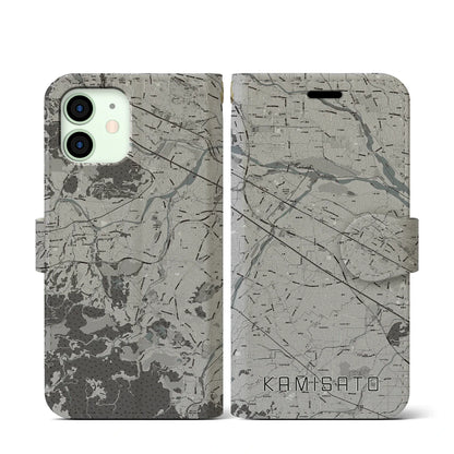 【上里（埼玉県）】地図柄iPhoneケース（手帳タイプ）モノトーン・iPhone 12 mini 用