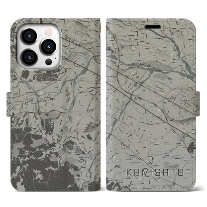 【上里（埼玉県）】地図柄iPhoneケース（手帳タイプ）モノトーン・iPhone 13 Pro 用