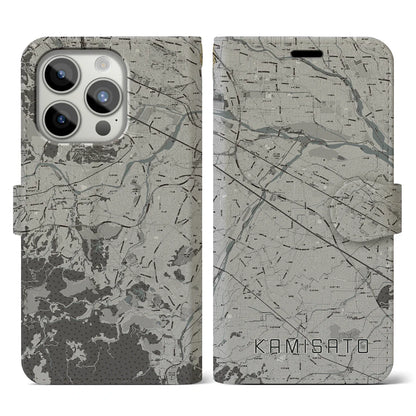 【上里（埼玉県）】地図柄iPhoneケース（手帳タイプ）モノトーン・iPhone 15 Pro 用