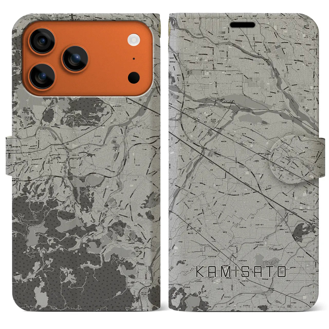 【上里（埼玉県）】地図柄iPhoneケース（手帳タイプ）