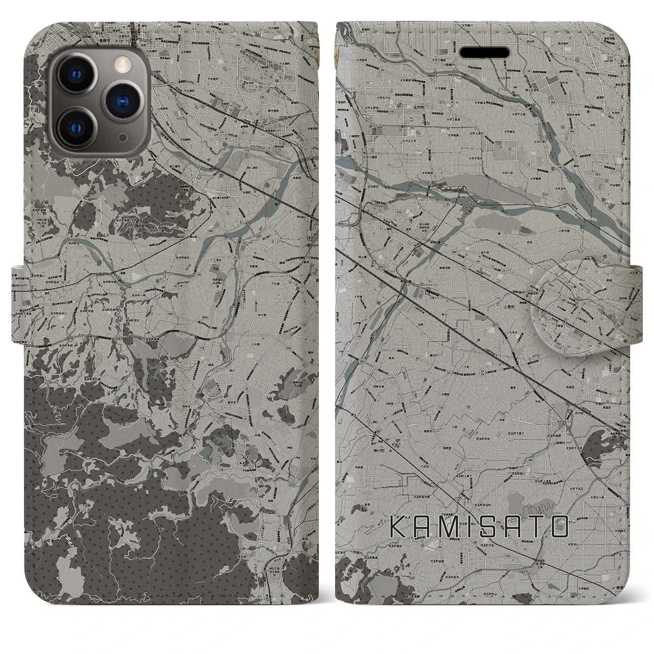 【上里（埼玉県）】地図柄iPhoneケース（手帳タイプ）