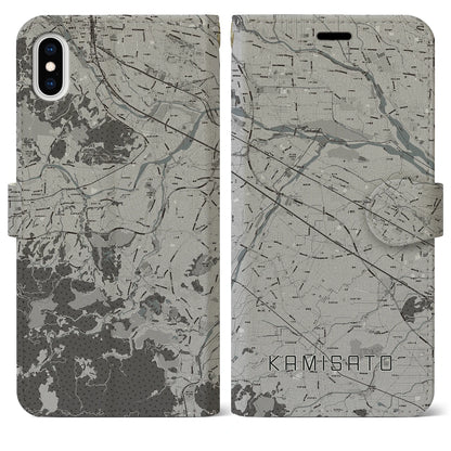 【上里（埼玉県）】地図柄iPhoneケース（手帳タイプ）モノトーン・iPhone XS Max 用