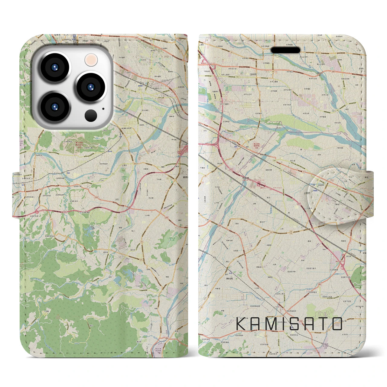 【上里（埼玉県）】地図柄iPhoneケース（手帳タイプ）