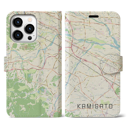 【上里（埼玉県）】地図柄iPhoneケース（手帳タイプ）ナチュラル・iPhone 13 Pro 用