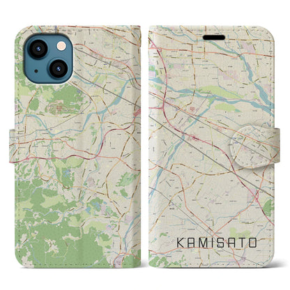 【上里（埼玉県）】地図柄iPhoneケース（手帳タイプ）ナチュラル・iPhone 13 用