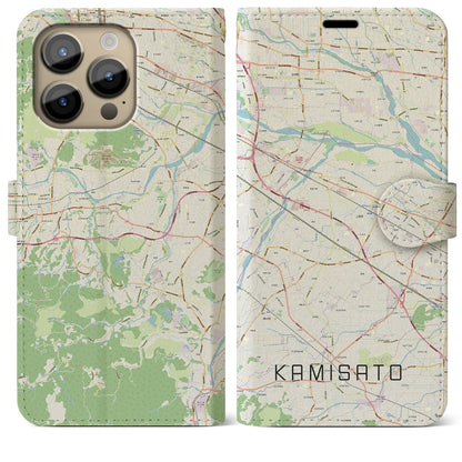 【上里（埼玉県）】地図柄iPhoneケース（手帳タイプ）ナチュラル・iPhone 14 Pro Max 用