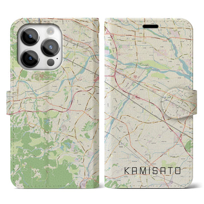 【上里（埼玉県）】地図柄iPhoneケース（手帳タイプ）ナチュラル・iPhone 14 Pro 用