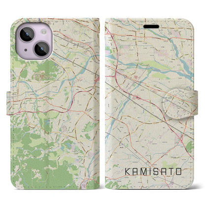 【上里（埼玉県）】地図柄iPhoneケース（手帳タイプ）ナチュラル・iPhone 14 用