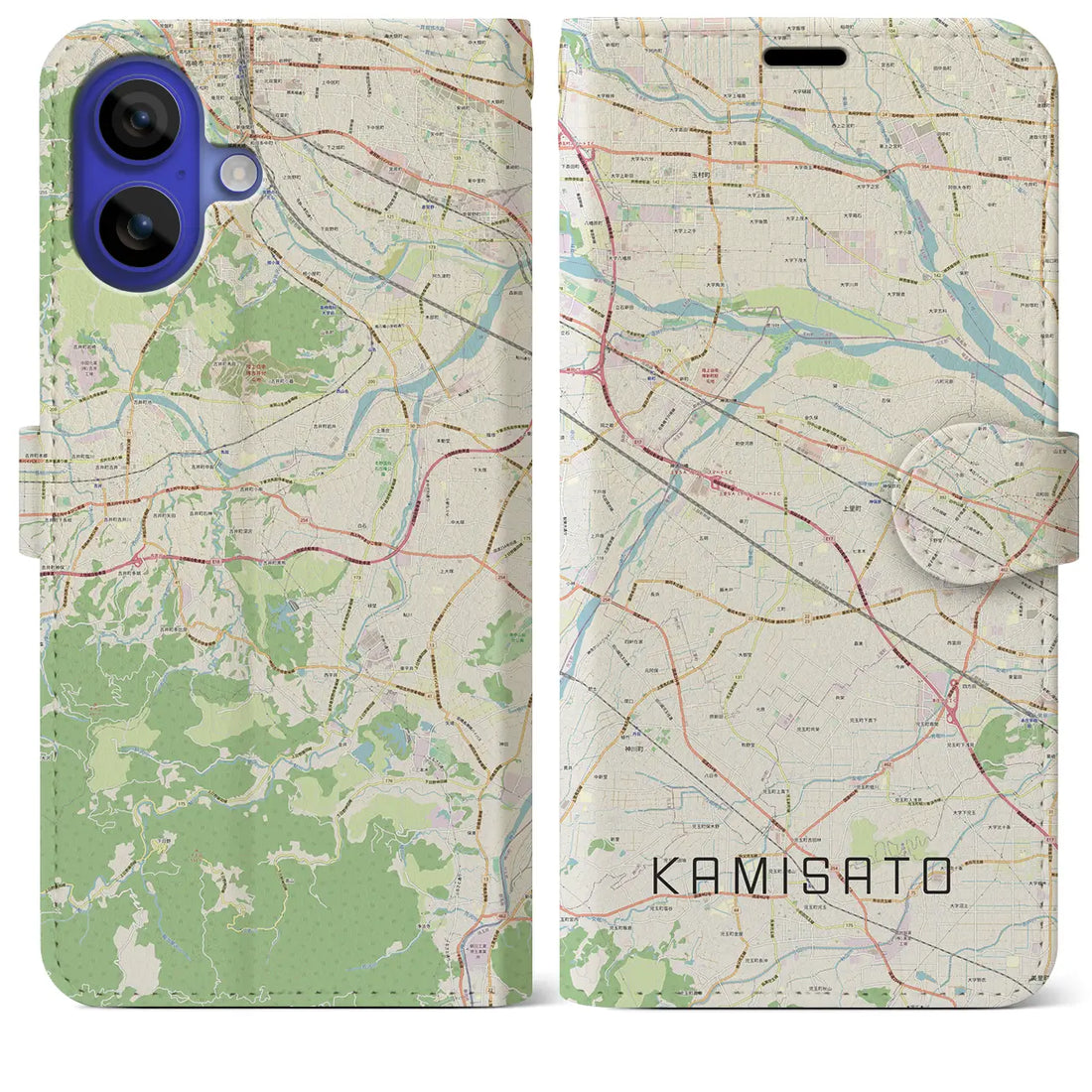 【上里(埼玉県)】地図柄iPhoneケース(手帳タイプ)ナチュラル・iPhone 16 Pro Max 用