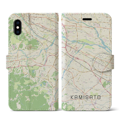 【上里（埼玉県）】地図柄iPhoneケース（手帳タイプ）ナチュラル・iPhone XS / X 用