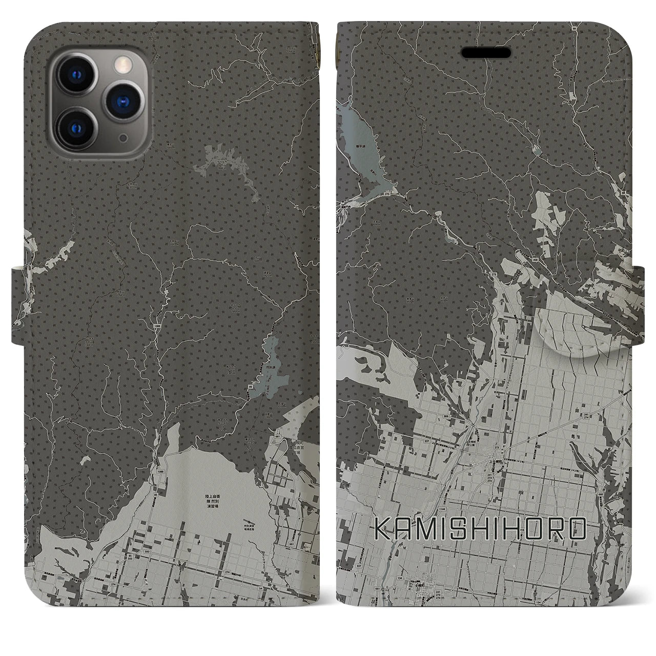 【上士幌】地図柄iPhoneケース（手帳両面タイプ・モノトーン）iPhone 11 Pro Max 用