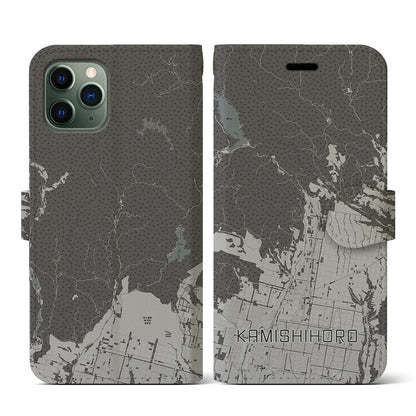 【上士幌（北海道）】地図柄iPhoneケース（手帳タイプ）モノトーン・iPhone 11 Pro 用