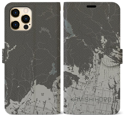 【上士幌（北海道）】地図柄iPhoneケース（手帳タイプ）モノトーン・iPhone 12 Pro Max 用