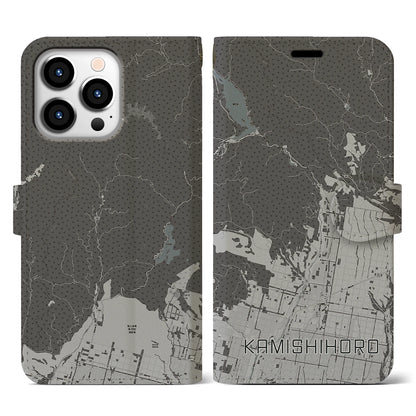 【上士幌（北海道）】地図柄iPhoneケース（手帳タイプ）モノトーン・iPhone 13 Pro 用