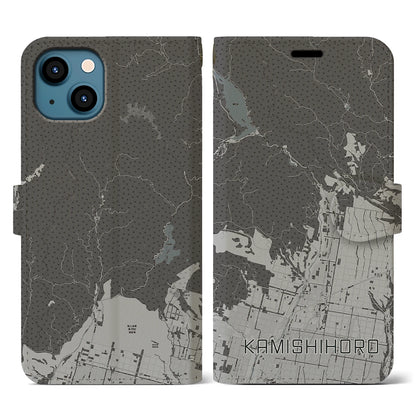 【上士幌（北海道）】地図柄iPhoneケース（手帳タイプ）モノトーン・iPhone 13 用