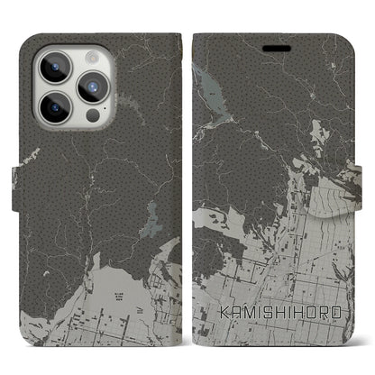 【上士幌（北海道）】地図柄iPhoneケース（手帳タイプ）モノトーン・iPhone 15 Pro 用