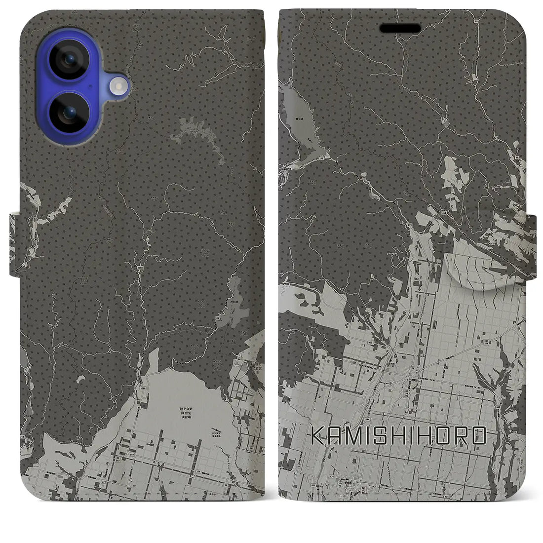 【上士幌(北海道)】地図柄iPhoneケース(手帳タイプ)モノトーン・iPhone 16 Pro Max 用