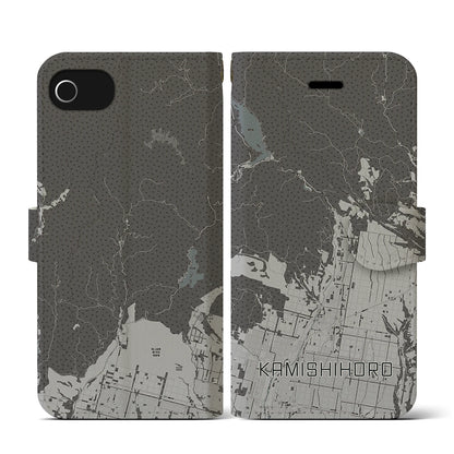 【上士幌（北海道）】地図柄iPhoneケース（手帳タイプ）モノトーン・iPhone SE（第3 / 第2世代） / 8 / 7 / 6s / 6 用