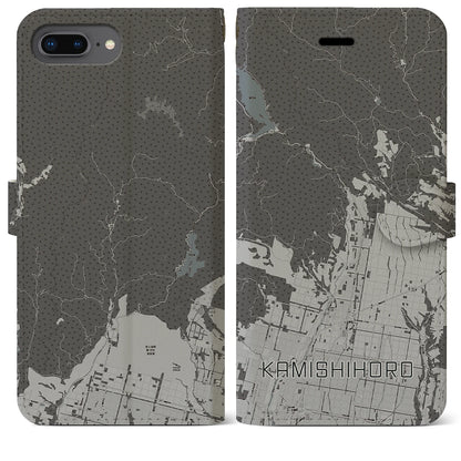 【上士幌（北海道）】地図柄iPhoneケース（手帳タイプ）モノトーン・iPhone 8Plus /7Plus / 6sPlus / 6Plus 用