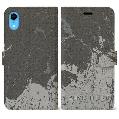 【上士幌（北海道）】地図柄iPhoneケース（手帳タイプ）モノトーン・iPhone XR 用