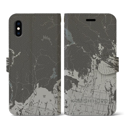 【上士幌（北海道）】地図柄iPhoneケース（手帳タイプ）モノトーン・iPhone XS / X 用